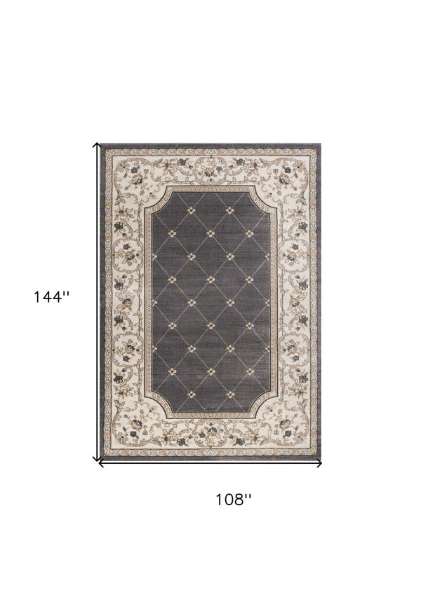 HomeRoots 9' Gray and Ivory Floral Area Rug - Timeless Elegance and Durability for Your Living Space Decor 9' X 12' 350371