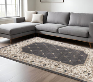 HomeRoots 9' Gray and Ivory Floral Area Rug - Timeless Elegance and Durability for Your Living Space Decor 9' X 12' 350371
