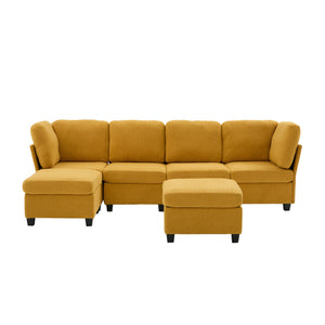 English Elm UNITED Modular 6-Seat Sectional Sofa with Removable Ottoman, Storage Compartments, Convertible Comfort Mustard yellow W1568S00247