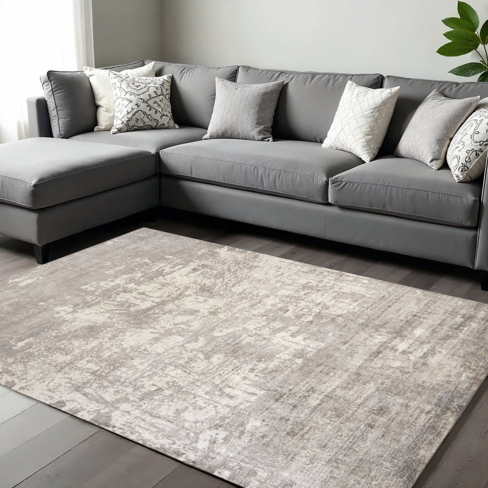 HomeRoots 5' Hand-Loomed Beige and Ivory Abstract Area Rug - Modern Elegance for Your Living Space 7' X 10' 350413