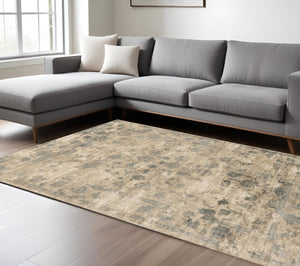 HomeRoots 5' Hand Loomed Beige and Blue Floral Medallion Area Rug – Artisanal Charm for Your Living Space 8' X 10' 350414