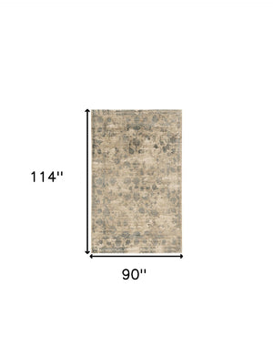 HomeRoots 5' Hand Loomed Beige and Blue Floral Medallion Area Rug – Artisanal Charm for Your Living Space 8' X 10' 350414