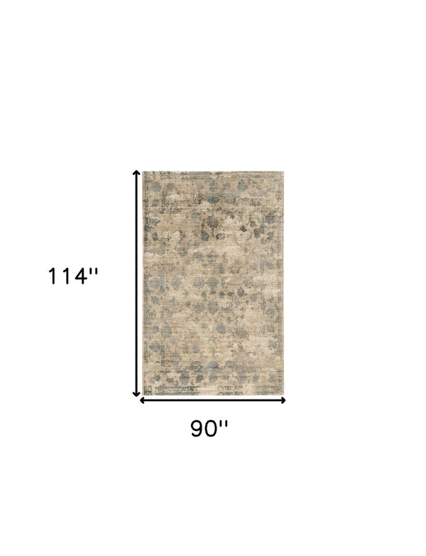 HomeRoots 5' Hand Loomed Beige and Blue Floral Medallion Area Rug – Artisanal Charm for Your Living Space 8' X 10' 350414