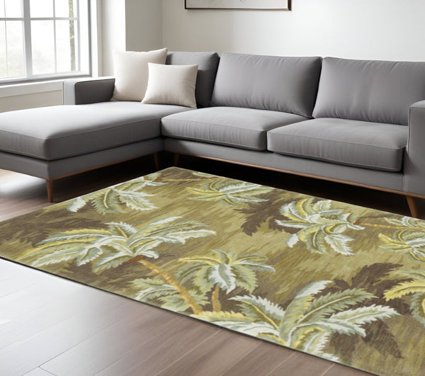HomeRoots 8' Hand-Tufted Wool Area Rug in Moss Green & Yellow - Tropical Botanical Design for Cozy Spaces 8' X 11' 350425