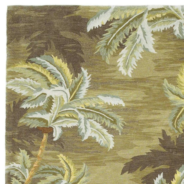 HomeRoots 8' Hand-Tufted Wool Area Rug in Moss Green & Yellow - Tropical Botanical Design for Cozy Spaces 8' X 11' 350425