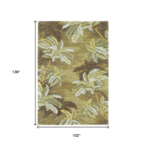 HomeRoots 8' Hand-Tufted Wool Area Rug in Moss Green & Yellow - Tropical Botanical Design for Cozy Spaces 8' X 11' 350425