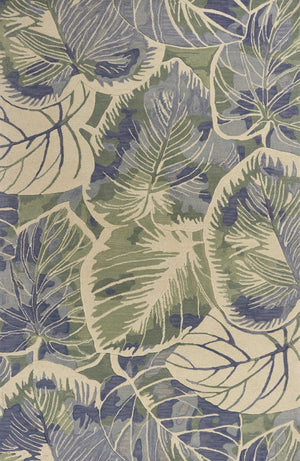 HomeRoots 9' Tropical Botanical Hand-Tufted Wool Area Rug in Blue, Green, and Beige – Elevate Your Space 9' X 12' 350426