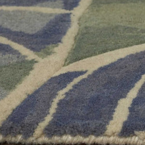 HomeRoots 9' Tropical Botanical Hand-Tufted Wool Area Rug in Blue, Green, and Beige – Elevate Your Space 9' X 12' 350426