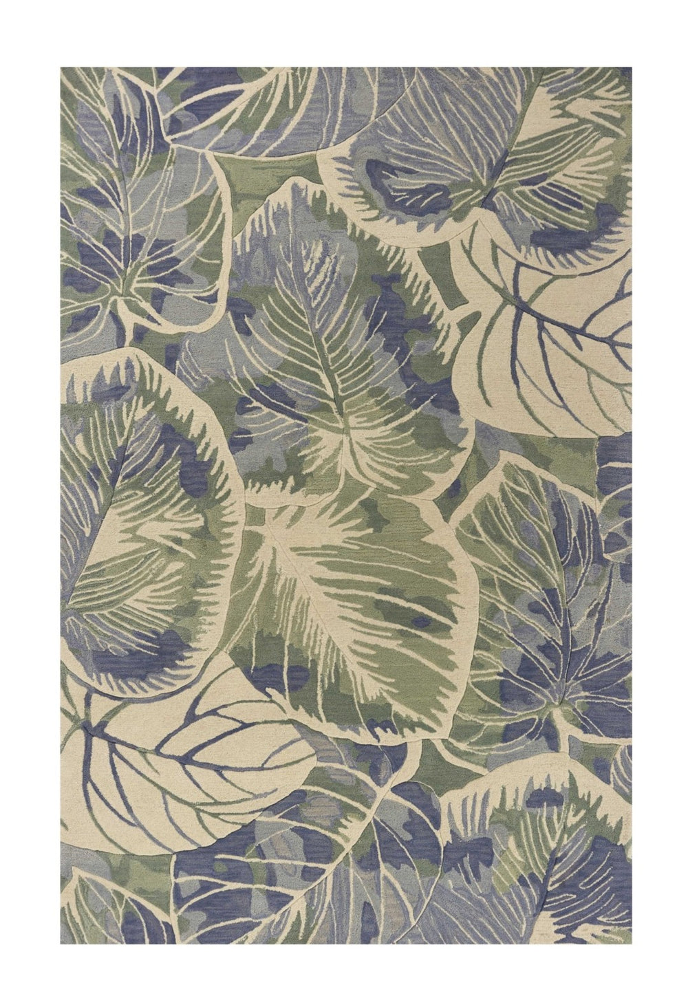 HomeRoots 9' Tropical Botanical Hand-Tufted Wool Area Rug in Blue, Green, and Beige – Elevate Your Space 9' X 12' 350426