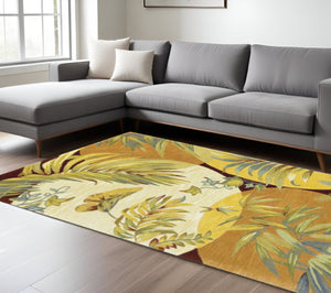 HomeRoots 8' Coral Green and Ivory Wool Tropical Botanical Area Rug – Hand-Tufted Elegance for Your Home 8' X 11' 350427