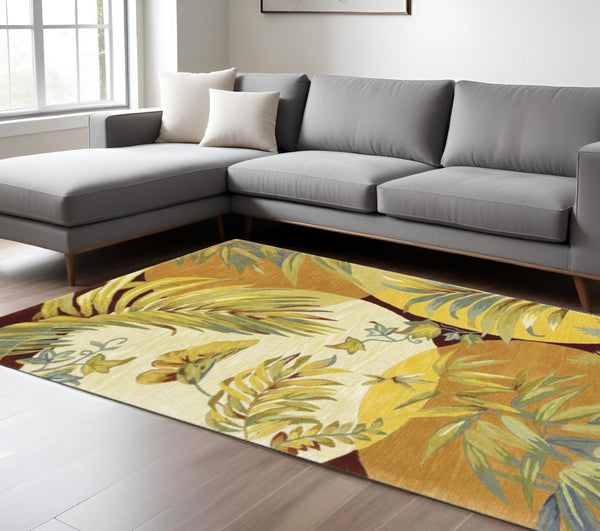 HomeRoots 8' Coral Green and Ivory Wool Tropical Botanical Area Rug – Hand-Tufted Elegance for Your Home 8' X 11' 350427