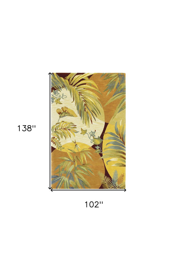 HomeRoots 8' Coral Green and Ivory Wool Tropical Botanical Area Rug – Hand-Tufted Elegance for Your Home 8' X 11' 350427