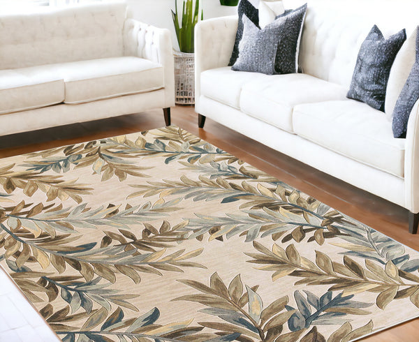 Homeroots 9' X 12' Ivory Hand Tufted Pinnate Fronds Indoor Area Rug  Wool 350428