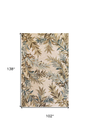 Homeroots 9' X 12' Ivory Hand Tufted Pinnate Fronds Indoor Area Rug  Wool 350428