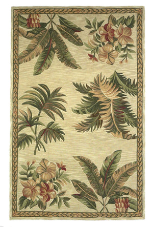 Homeroots 8' X 11'  Wool Ivory With Laurel Border Palm Tree Area Rug  Wool 350429