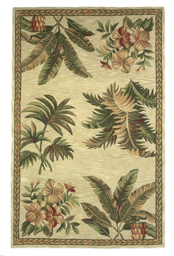 Homeroots 8' X 11'  Wool Ivory With Laurel Border Palm Tree Area Rug  Wool 350429