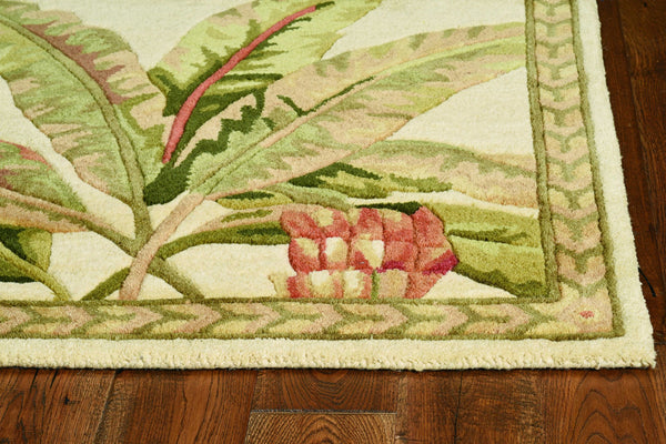 Homeroots 8' X 11'  Wool Ivory With Laurel Border Palm Tree Area Rug  Wool 350429