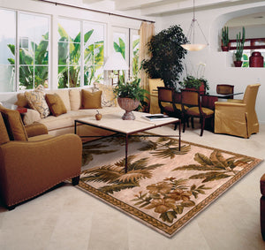 Homeroots 8' X 11'  Wool Ivory With Laurel Border Palm Tree Area Rug  Wool 350429