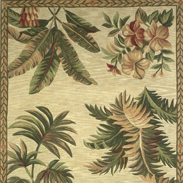 Homeroots 8' X 11'  Wool Ivory With Laurel Border Palm Tree Area Rug  Wool 350429