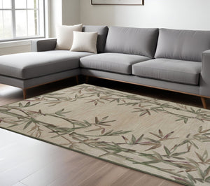 HomeRoots 9' Hand-Tufted Wool Area Rug with Botanical Leaves in Ivory, Green, and Brown for Cozy Living Spaces 9' X 12' 350432