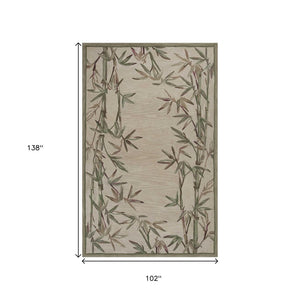 HomeRoots 9' Hand-Tufted Wool Area Rug with Botanical Leaves in Ivory, Green, and Brown for Cozy Living Spaces 9' X 12' 350432