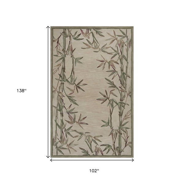 HomeRoots 9' Hand-Tufted Wool Area Rug with Botanical Leaves in Ivory, Green, and Brown for Cozy Living Spaces 9' X 12' 350432
