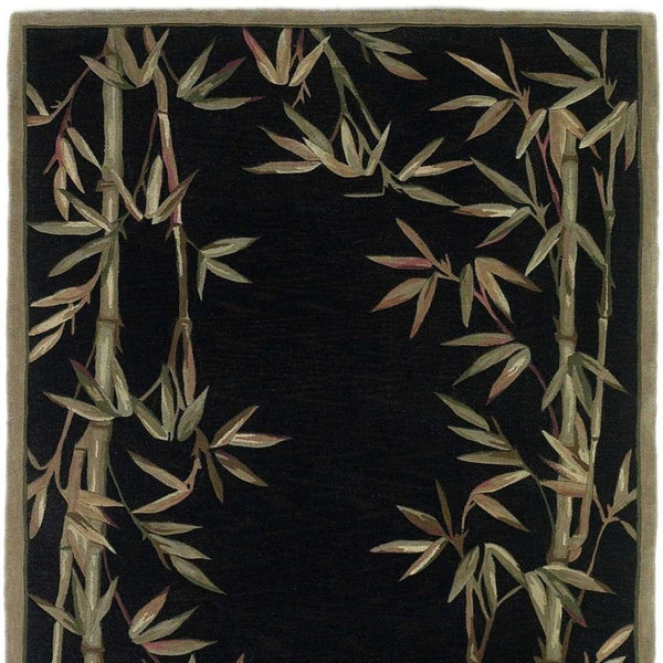 HomeRoots 8' Hand-Tufted Wool Area Rug with Tropical Botanical Design in Bold Black, Green, and Brown Colors 8' X 11' 350433
