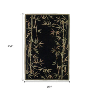 HomeRoots 8' Hand-Tufted Wool Area Rug with Tropical Botanical Design in Bold Black, Green, and Brown Colors 8' X 11' 350433