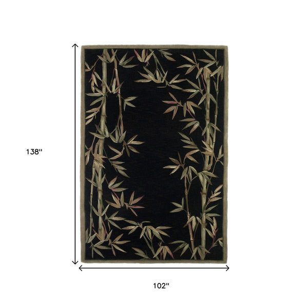 HomeRoots 8' Hand-Tufted Wool Area Rug with Tropical Botanical Design in Bold Black, Green, and Brown Colors 8' X 11' 350433