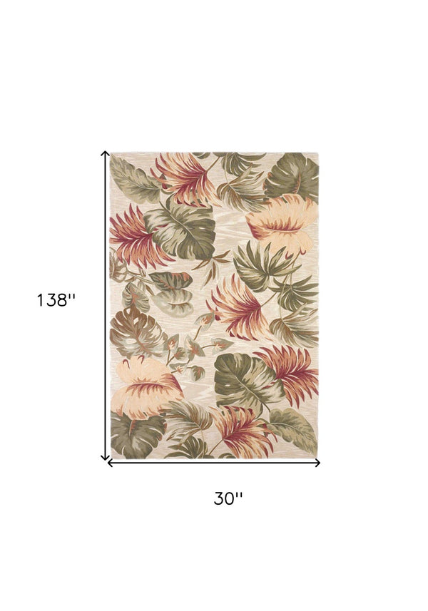 HomeRoots 9' Hand-Tufted Botanical Area Rug in Beige, Green, and Pink - Soft Wool Craftsmanship for Any Space 9' X 12' 350434
