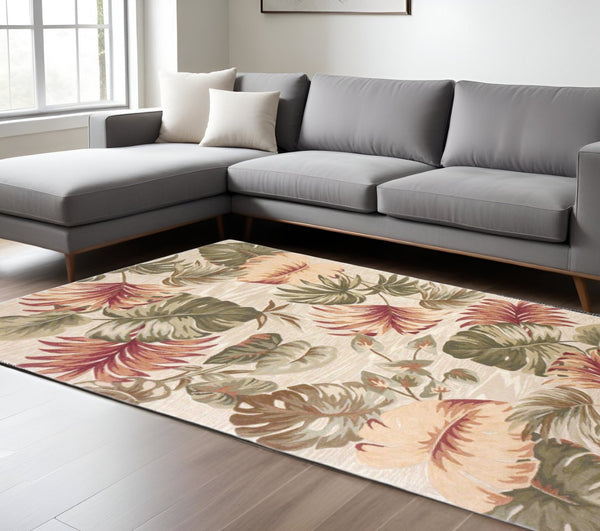HomeRoots 9' Hand-Tufted Botanical Area Rug in Beige, Green, and Pink - Soft Wool Craftsmanship for Any Space 9' X 12' 350434