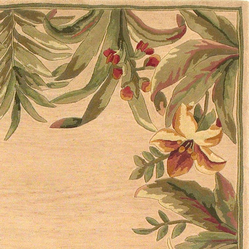 Homeroots 8' X 11'  Wool Ivory Tropical Greenery Area Rug  Wool 350435