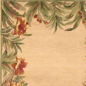 HomeRoots 8' Tropical Floral Hand-Tufted Wool Area Rug - Beige, Red & Green for Warmth and Style in Any Room 8' X 11' 350435