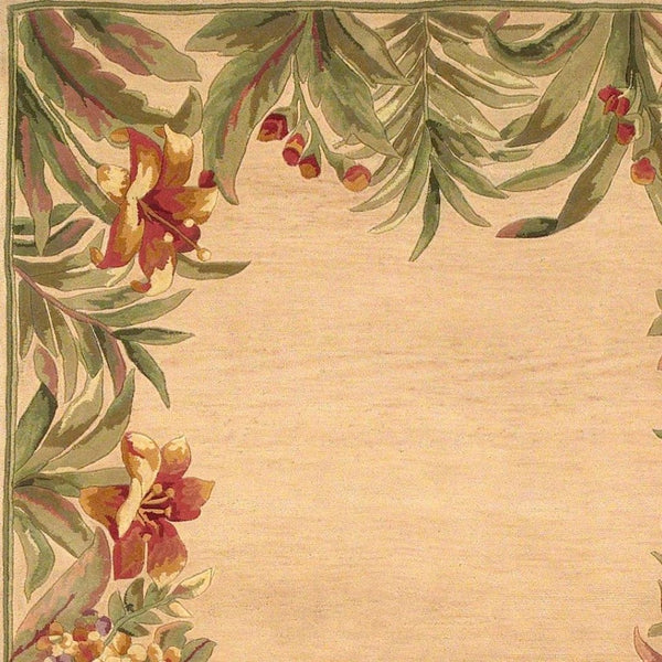 HomeRoots 8' Tropical Floral Hand-Tufted Wool Area Rug - Beige, Red & Green for Warmth and Style in Any Room 8' X 11' 350435