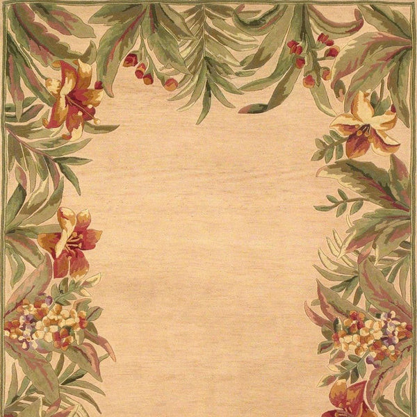 HomeRoots 8' Tropical Floral Hand-Tufted Wool Area Rug - Beige, Red & Green for Warmth and Style in Any Room 8' X 11' 350435