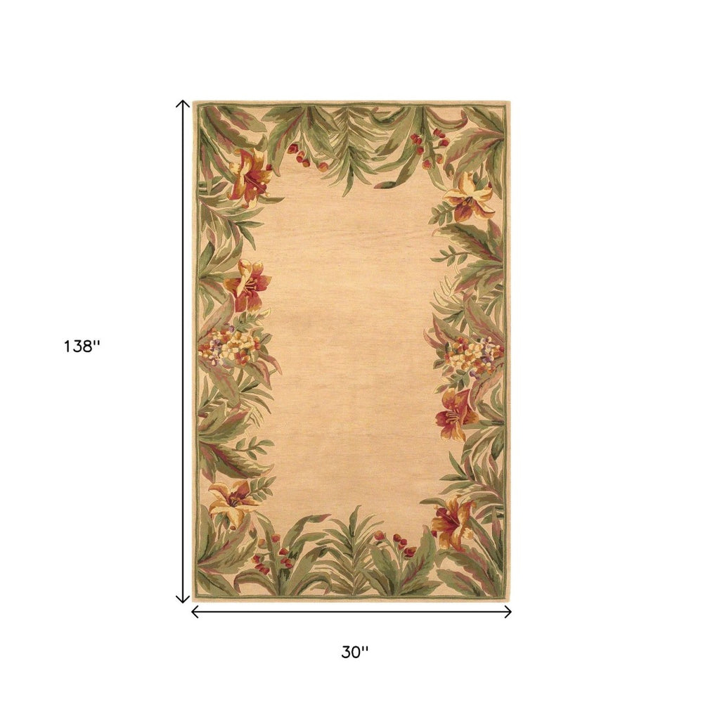 HomeRoots 8' Tropical Floral Hand-Tufted Wool Area Rug - Beige, Red & Green for Warmth and Style in Any Room 8' X 11' 350435