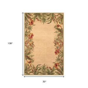HomeRoots 8' Tropical Floral Hand-Tufted Wool Area Rug - Beige, Red & Green for Warmth and Style in Any Room 8' X 11' 350435