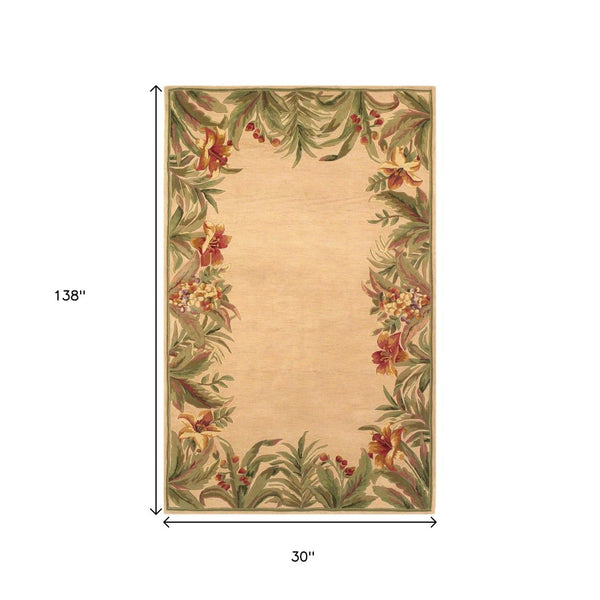 HomeRoots 8' Tropical Floral Hand-Tufted Wool Area Rug - Beige, Red & Green for Warmth and Style in Any Room 8' X 11' 350435