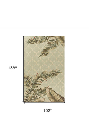 HomeRoots 9' Artisan-Crafted Wool Area Rug with Tropical Botanical Design in Serene Sage and Taupe Tones 9' X 12' 350436