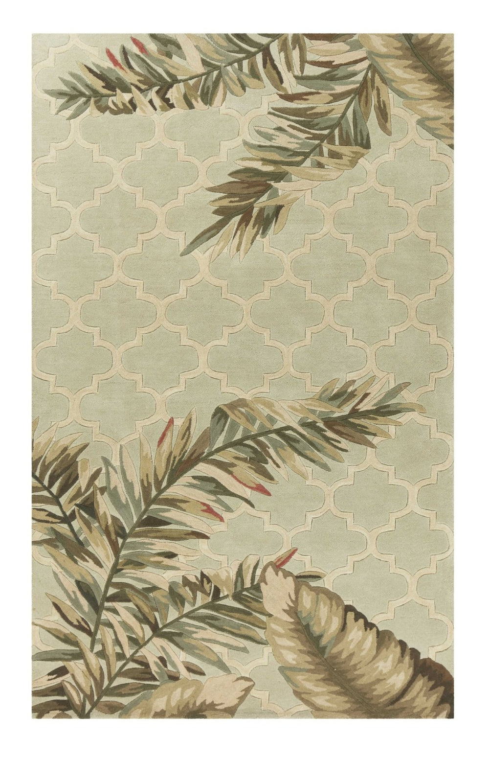 HomeRoots 9' Artisan-Crafted Wool Area Rug with Tropical Botanical Design in Serene Sage and Taupe Tones 9' X 12' 350436