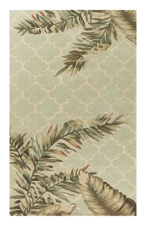 HomeRoots 9' Artisan-Crafted Wool Area Rug with Tropical Botanical Design in Serene Sage and Taupe Tones 9' X 12' 350436
