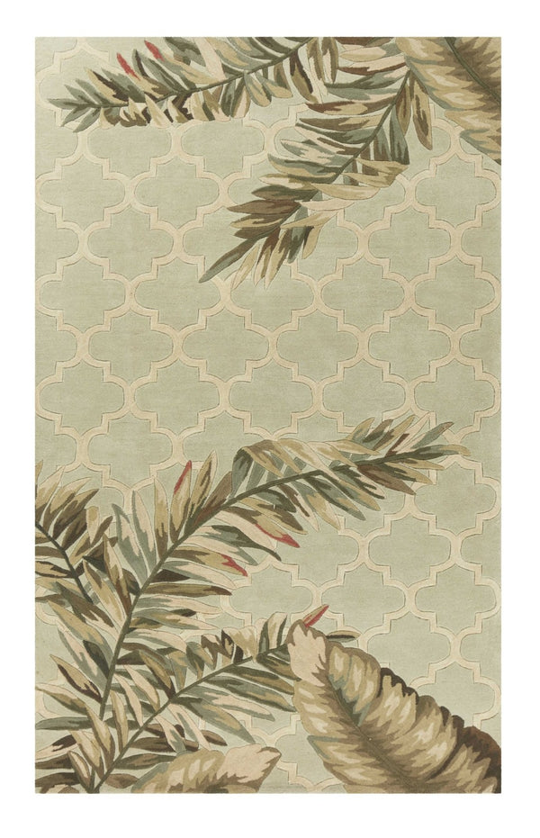 HomeRoots 9' Artisan-Crafted Wool Area Rug with Tropical Botanical Design in Serene Sage and Taupe Tones 9' X 12' 350436