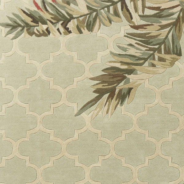HomeRoots 9' Artisan-Crafted Wool Area Rug with Tropical Botanical Design in Serene Sage and Taupe Tones 9' X 12' 350436