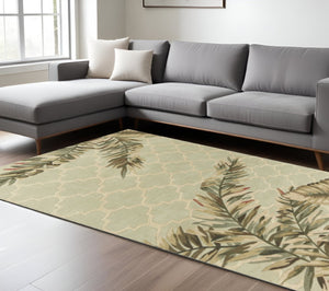 HomeRoots 9' Artisan-Crafted Wool Area Rug with Tropical Botanical Design in Serene Sage and Taupe Tones 9' X 12' 350436