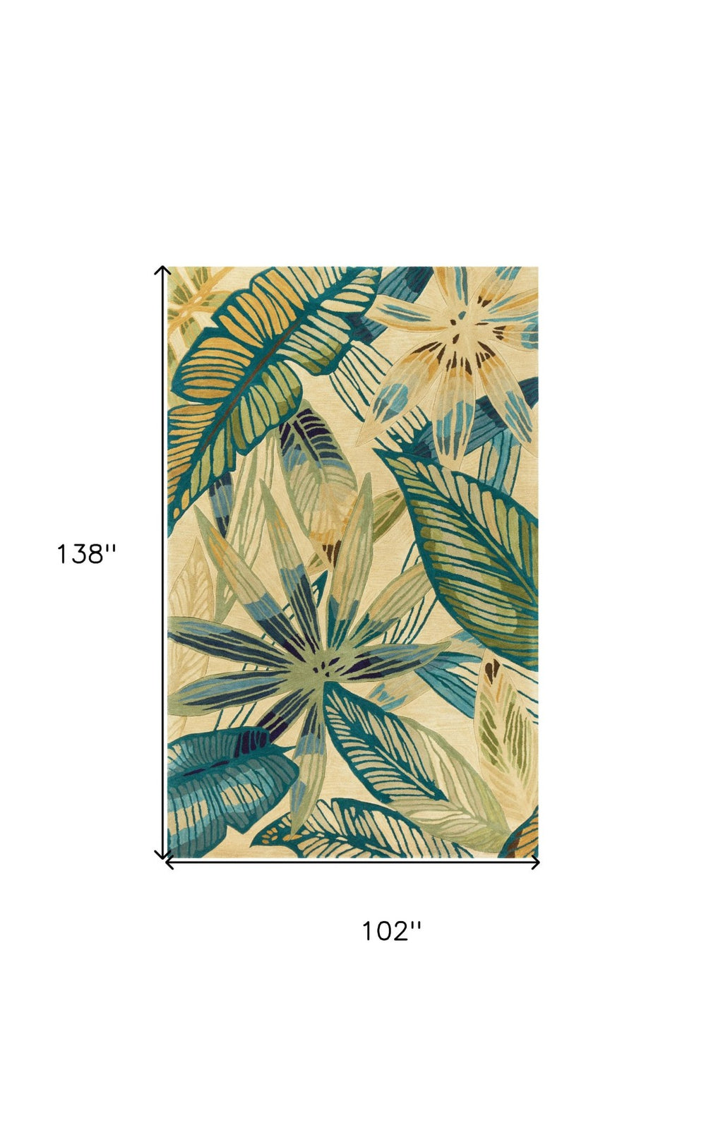 HomeRoots 9' Luxury Hand-Tufted Wool Area Rug - Tropical Botanical Design in Ivory, Teal & Green for Elegance 9' X 12' 350437