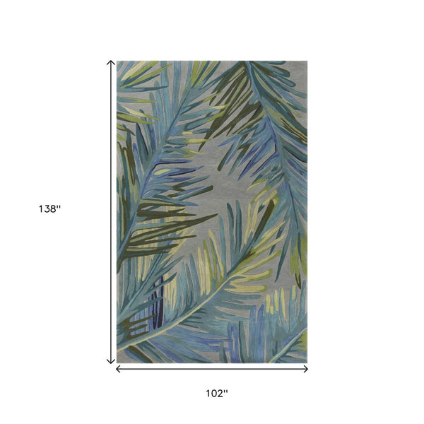 HomeRoots 9' Gray and Blue Botanical Wool Area Rug - Hand-Tufted Tropical Design for Comfort and Style 9' X 12' 350438