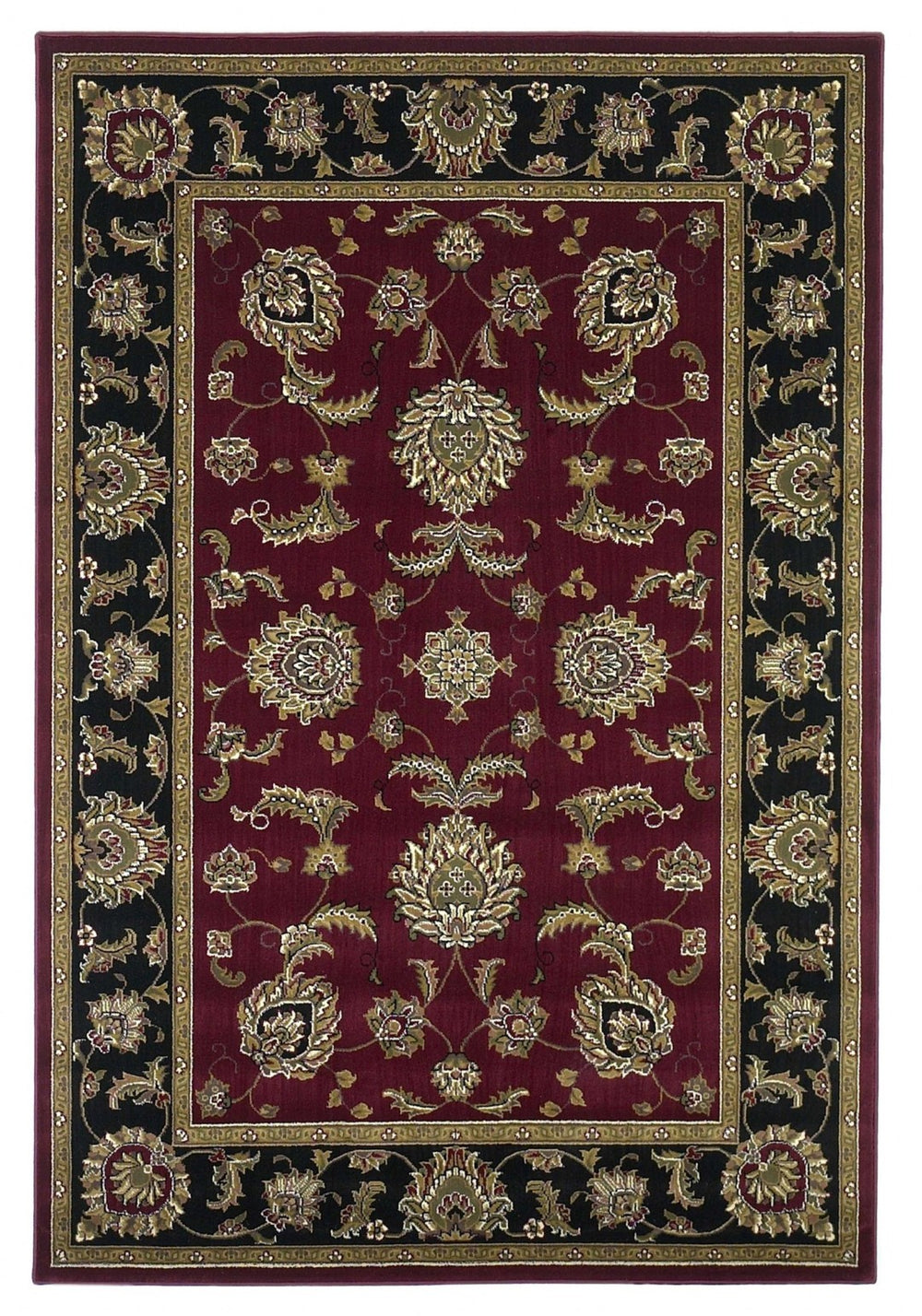 HomeRoots 10' Bold Red Black and Gold Floral Medallion Area Rug for Timeless Elegance and Durability 10' X 13' 350450
