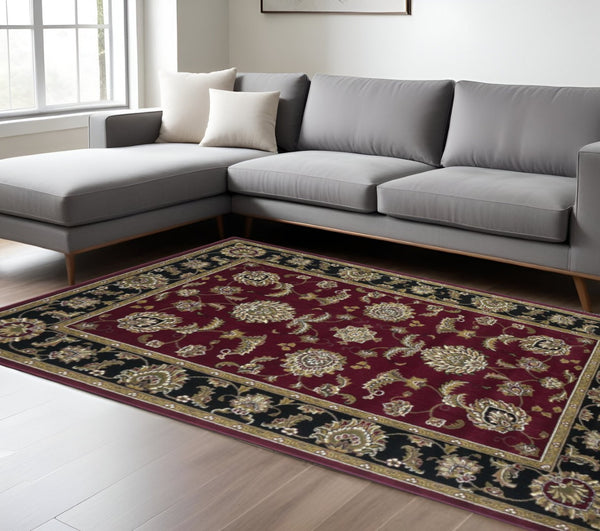 HomeRoots 10' Bold Red Black and Gold Floral Medallion Area Rug for Timeless Elegance and Durability 10' X 13' 350450