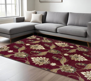 HomeRoots 9' Traditional Floral Vines Area Rug in Rich Red, Beige, and Brown - Timeless Elegance for Your Home 9' X 13' 350456