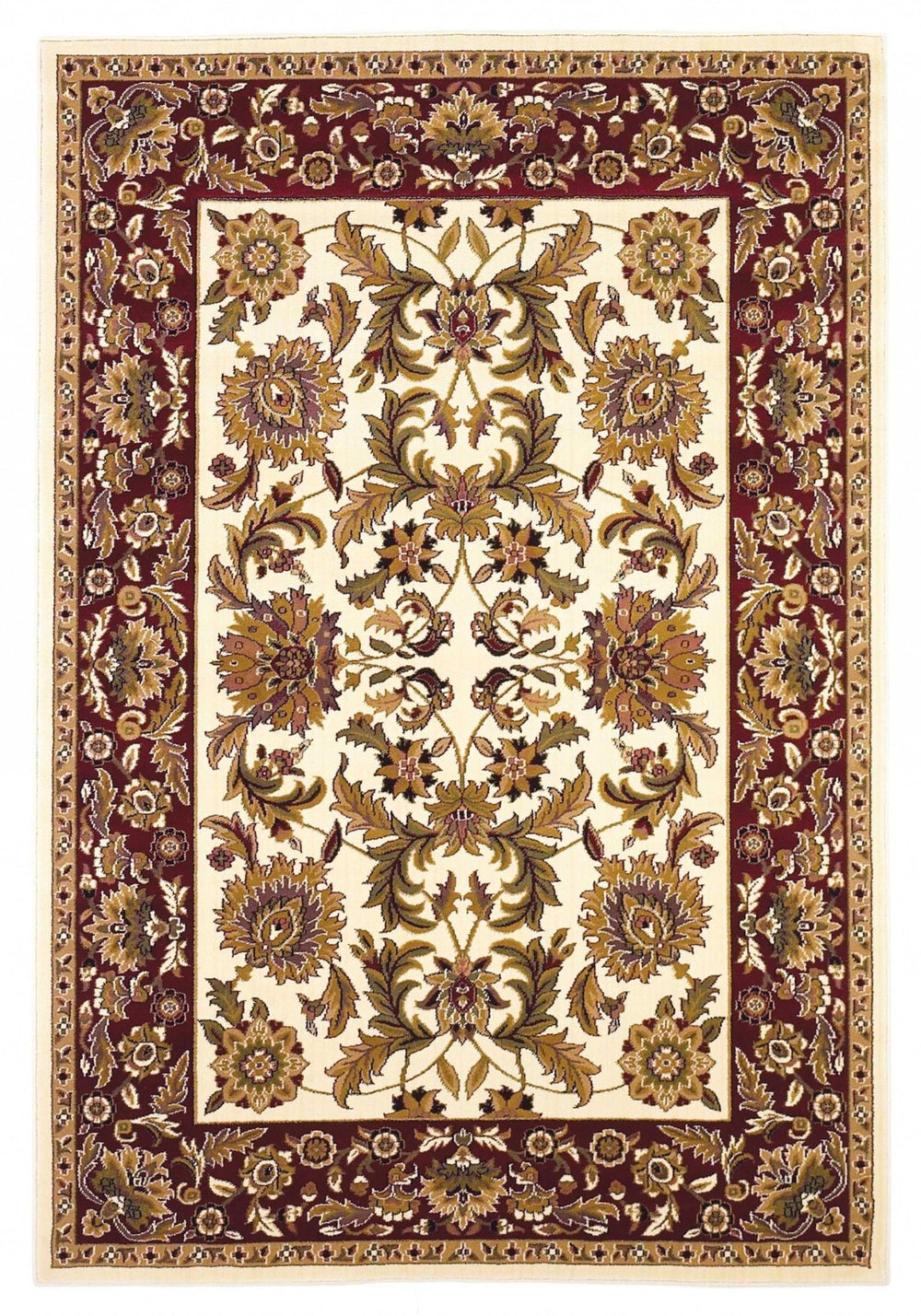 HomeRoots 9' Timeless Floral Medallion Area Rug in Ivory, Red, and Orange - Durable, Stylish, and Easy-Care Design 10" x 13" 350459